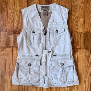 Vtg LL Bean Fishing Utility Hiking Outdoor Vest Pockets Beige Khaki S Reg